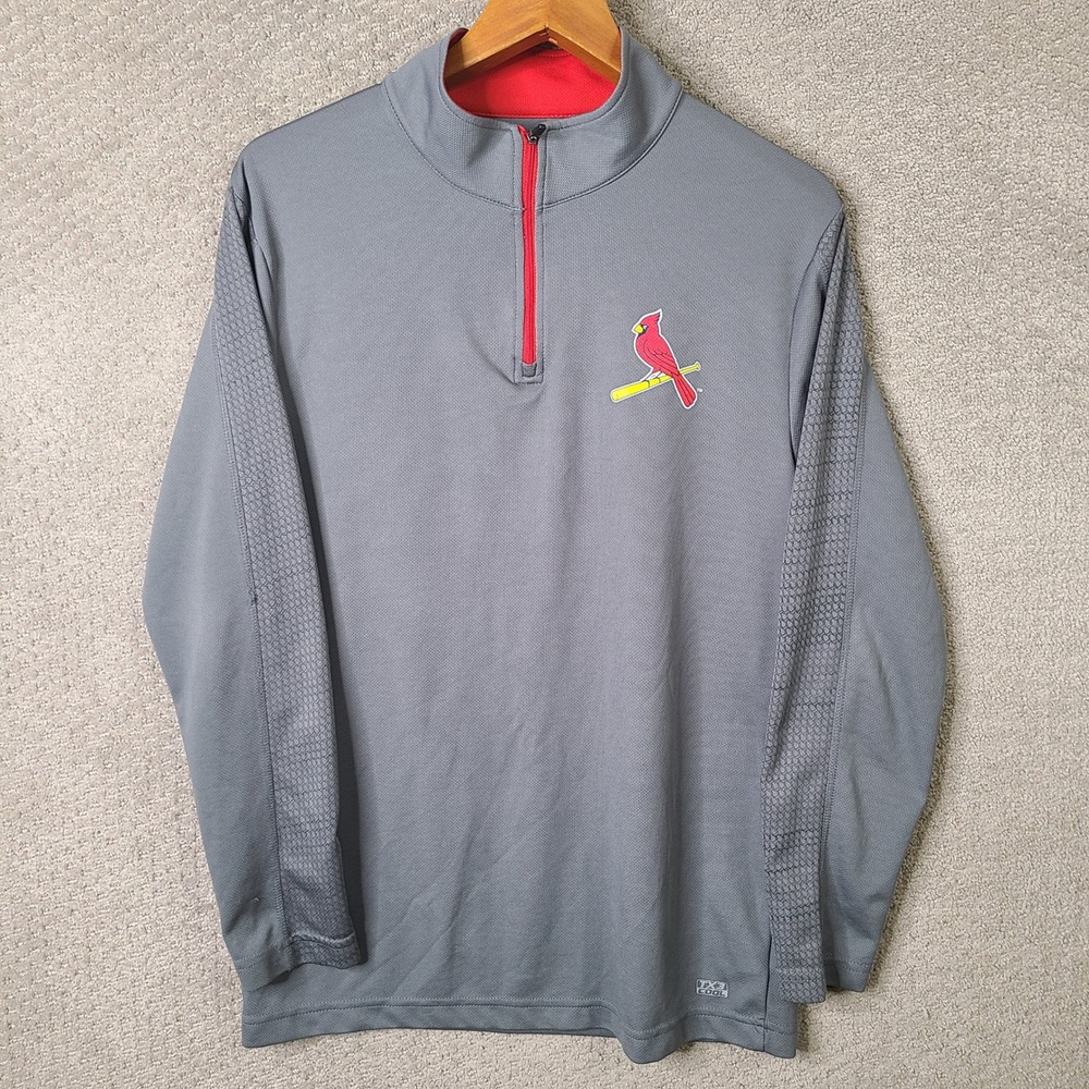 MLB St Louis Cardinals Shirt Mens M Gray Quarter Zip Pullover Polyester Athletic